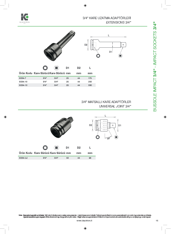 3/4 mafsall kare adaptrler
