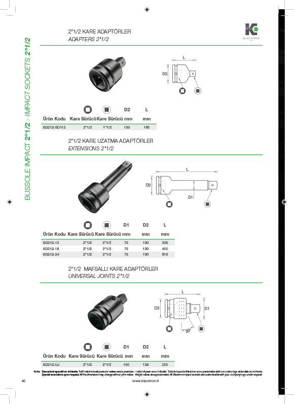 2.1/2 mafsall kare adaptrler