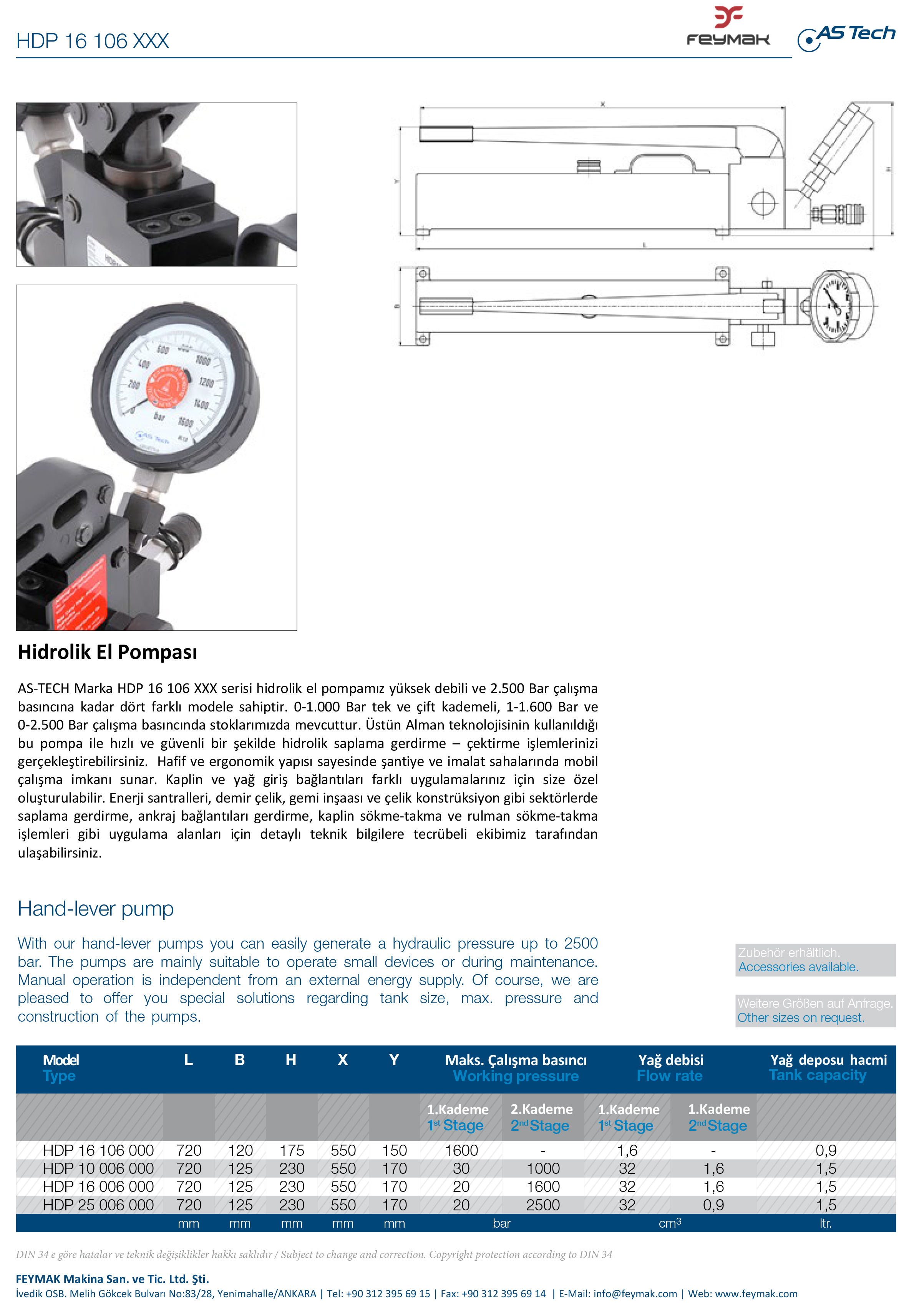as-tech hidrolik el pompas 0-2.500 bar