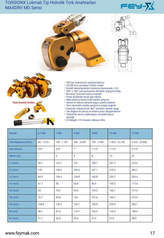 FEY-X TORSIONX Lokmal Tip Hidrolik Tork Anahtarlar MAXDRV MD Serisi